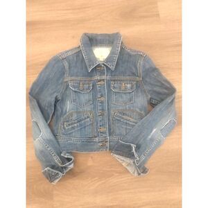Old Navy Vintage Women's Y2K  Denim Jacket Distressed Medium Darkwash